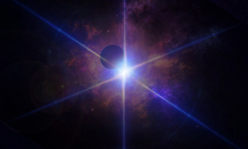 Картинка космос арт сияние лучи планета