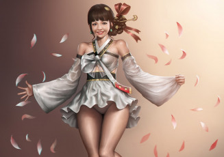 Картинка рисованное люди девушка платье лепестки фон