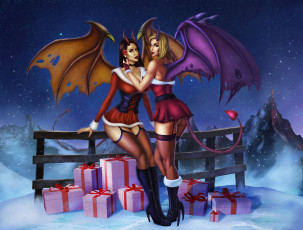 Картинка фэнтези демоны крылья взгляд фон девушки подарки
