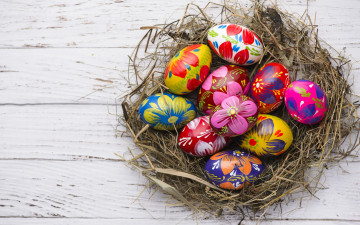 Картинка праздничные пасха eggs spring happy яйца крашеные easter wood colorful decoration весна