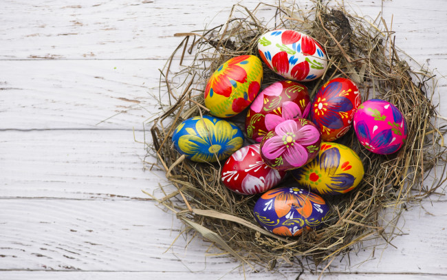 Обои картинки фото праздничные, пасха, eggs, spring, happy, яйца, крашеные, easter, wood, colorful, decoration, весна