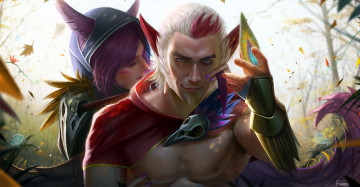 Картинка видео+игры league+of+legends rakan xayah пара перья любовь