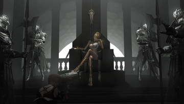 Картинка фэнтези девушки девушка фон трон рыцарь охрана подарок