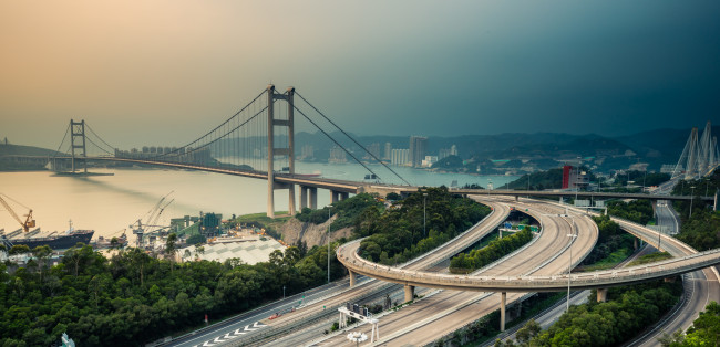 Обои картинки фото города, гонконг , китай, гонконг, мост, дороги, дома, tsing, ma, bridge, азия
