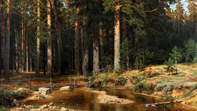 Обои картинки фото рисованное, иван шишкин, лес, ручей