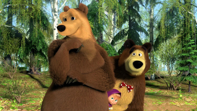 Обои картинки фото мультфильмы, маша, медведь, лес, медведи