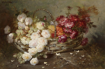 Картинка рисованные цветы корзина