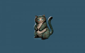 Картинка рисованные минимализм алиса в стране чудес сидит Чеширский кот синий фон cheshire cat alices adventures in wonderland
