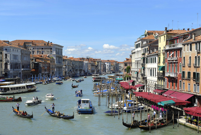 Обои картинки фото города, венеция , италия, канал, гондолы