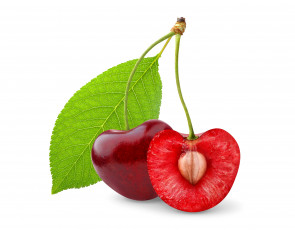 Картинка еда вишня +черешня ягода листик мякоть косточка