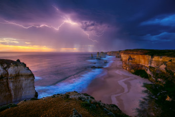 Картинка природа молния +гроза австралия море берег скалы небо шторм гроза