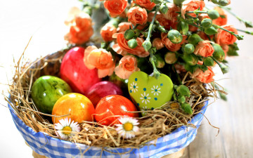 Картинка праздничные пасха spring holiday разноцветные flowers easter весна яйца розы цветы