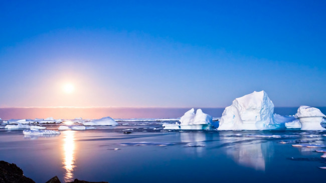 Обои картинки фото природа, восходы, закаты, закат, antarctica, айсберги, лёд, океан, небо, summer, iceberg