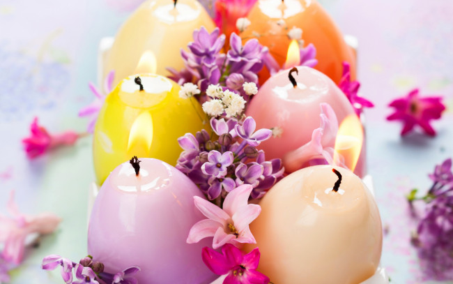 Обои картинки фото праздничные, пасха, сирень, свечи, lilac, candles