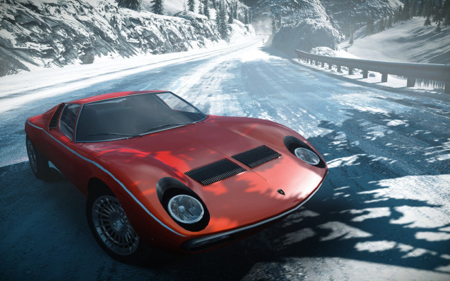 Обои картинки фото видео игры, need for speed,  the run, дорога, автомобиль, снег, поворот
