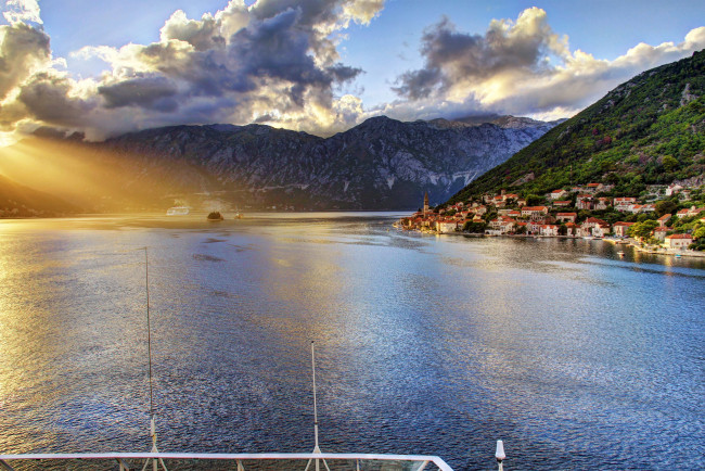 Обои картинки фото Черногория доброта, природа, реки, озера, пейзаж, горы, дома, побережье, небо, закат