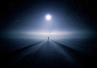 Картинка разное компьютерный+дизайн падающая звезда туман звёзды человек небо дорога луна
