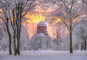 Картинка города -+православные+церкви +монастыри рассвет храм россия церковь сретения господня муринский парк деревья зима санкт-петербург снег утро