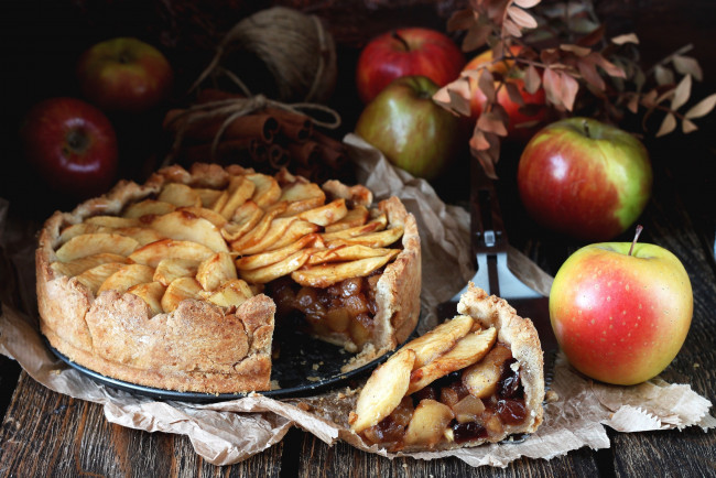 Обои картинки фото еда, пироги, яблоки, пирог, яблочный