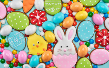 Картинка праздничные пасха праздник яйца конфеты печенье