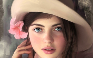 обоя рисованное, дети, девочка, лицо, шляпа, цветок