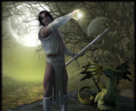 Картинка 3д+графика фантазия+ fantasy луна магия дракон оружие фон взгляд мужчина