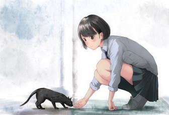 Картинка аниме животные +существа фон взгляд девушка