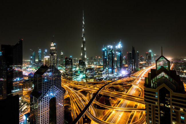 Обои картинки фото burj khalifa, города, дубай , оаэ, ночь, огни