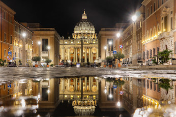 обоя st,  peter`s basilica,  vatican, города, рим,  ватикан , италия, площадь, огни, ночь
