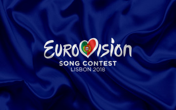 обоя музыка, евровидение, синий, конкурс, надпись, ткань, лиссабон, логотип