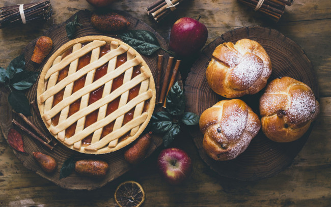 Обои картинки фото еда, хлеб,  выпечка, выпечка, apples, яблоки, пирог, корица