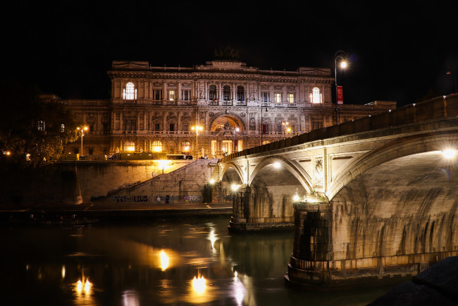 Обои картинки фото rome,  italy, города, рим,  ватикан , италия, огни, мост, ночь