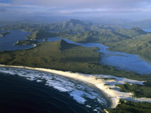 обоя tasmania, австралия, природа, побережье, горы, вода
