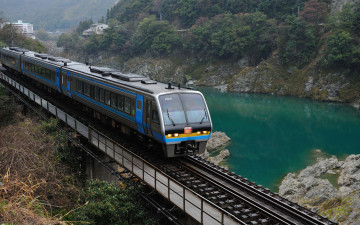 Картинка техника поезда монорельс поезд Япония мост