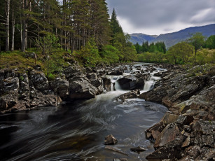обоя river, orchy, scotland, природа, реки, озера, горы, шотландия, река, камни, лес