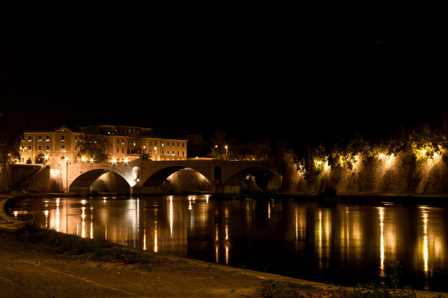 Обои картинки фото города, рим, ватикан, италия, огни, ночь, река, мост