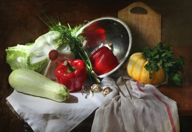 Обои картинки фото еда, овощи, тыква, кабачок, капуста, перец