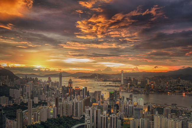 Обои картинки фото hong kong sunset, города, гонконг , китай, рассвет