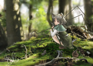 Картинка аниме touhou девочка неко мышь лес