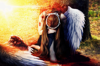 Картинка фэнтези ангелы девушка фон крыло
