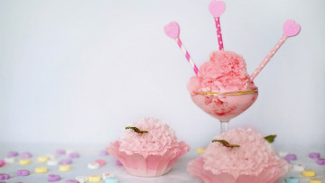 Картинка еда мороженое +десерты розовое