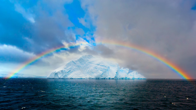 Обои картинки фото природа, радуга, ледник, лёд, небо, облака, океан, море, арктика, айсберг