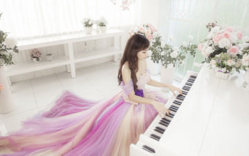 Картинка музыка -другое цветы пианино девушка