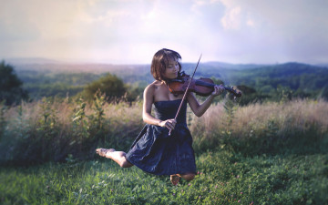 Картинка музыка -другое природа скрипка девушка растения
