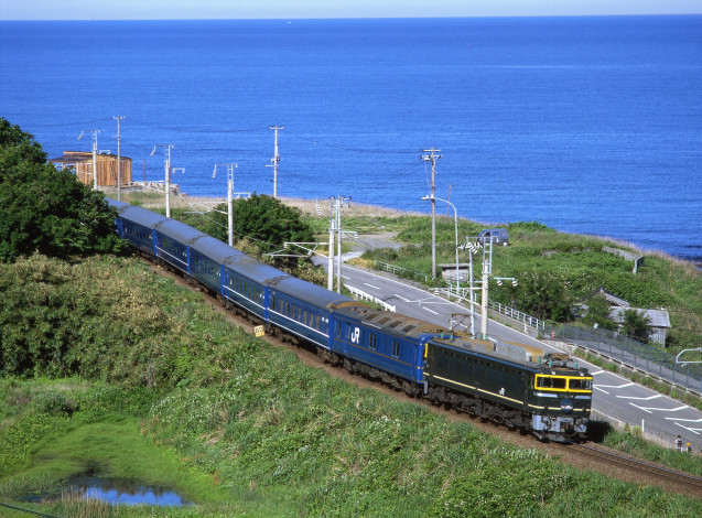 Обои картинки фото техника, поезда, поезд, побережье