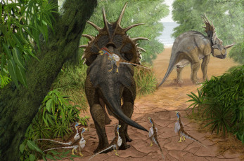 Картинка рисованные животные доисторические лес динозавры