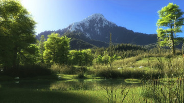 Картинка 3д графика nature landscape природа горы лес водоем