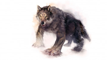 Картинка рисованное животные +волки волк морда фон