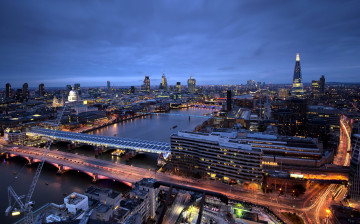 Картинка города лондон+ великобритания вечер дороги река мосты панорама