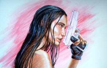Картинка рисованное люди пистолет фон девушка